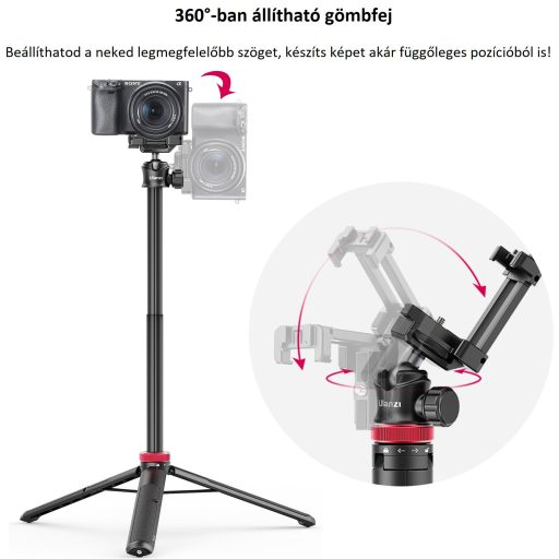 Ulanzi MT-44 selfie állvány, monopod, telefontartó adapter, 149cm max magasság, fekete