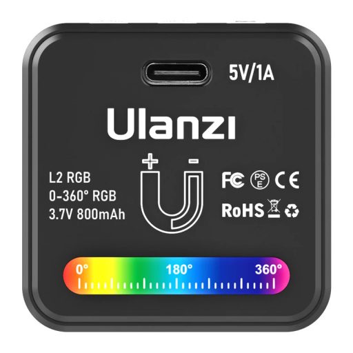 Ulanzi L2 RGB COB LED, vízálló IP68, 11 effekt , 800mAh, Oled kijelző, mágneses váz, 4cm
