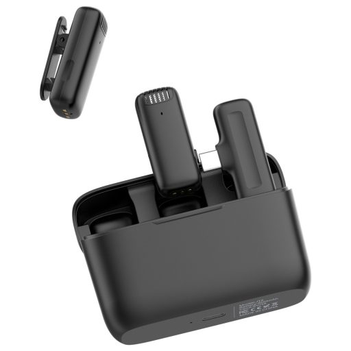 Ulanzi J12 vezeték nélküli Lavalier mikrofon, 2 mikrofon és 1 vevő, usb-c csatlakozás, fekete
