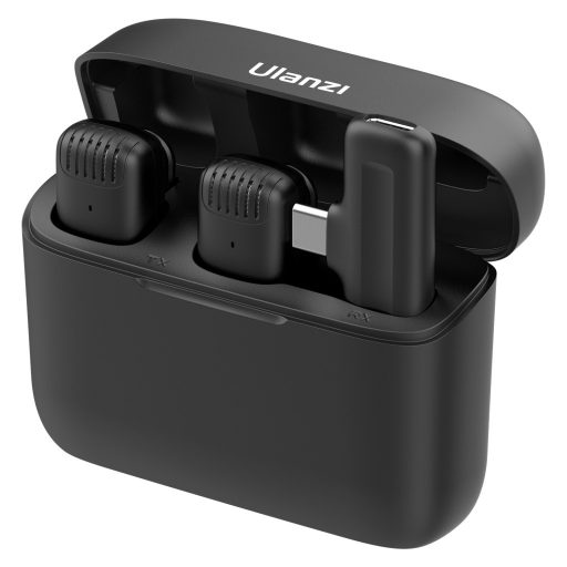 Ulanzi J12 vezeték nélküli Lavalier mikrofon, 2 mikrofon és 1 vevő, usb-c csatlakozás, fekete