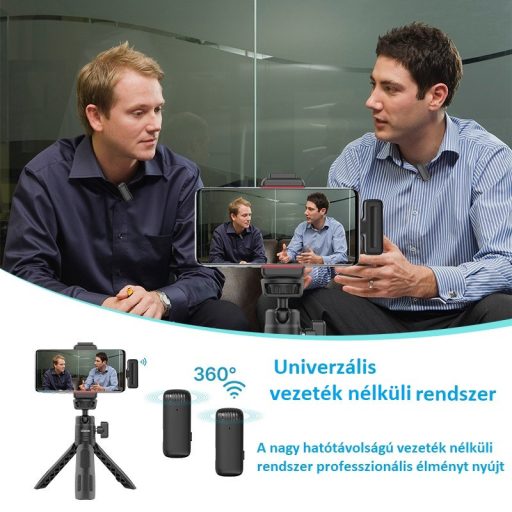 Ulanzi J12 vezeték nélküli Lavalier mikrofon, 2 mikrofon és 1 vevő, usb-c csatlakozás, fekete