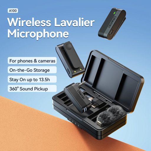 Ulanzi A100 vezeték nélküli lavalier mikrofon, 2 mikrofon és 1 vevő, usb-c, 3,5 jack, fekete