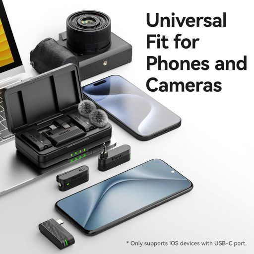 Ulanzi A100 vezeték nélküli lavalier mikrofon, 2 mikrofon és 1 vevő, usb-c, 3,5 jack, fekete