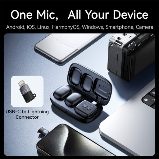 Ulanzi A30 vezeték nélküli Mini lavalier mikrofon, 2 mikrofon és 1 vevő, usb-c, lighting, fekete
