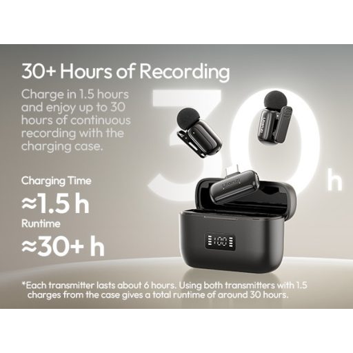 Ulanzi A200 mini csiptetős vezeték nélküli mikrofon, 2db mikrofon, zajszűrés, USB-C, fekete, fehér
