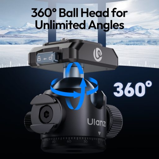 Ulanzi T100 Uka gömbfej, 6kg teherbírás, vakupapucs adapter, 3/8" és 1/4"