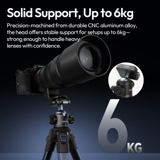 Ulanzi T100 Uka gömbfej, 6kg teherbírás, vakupapucs adapter, 3/8" és 1/4"