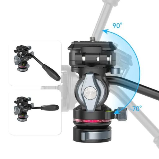 Ulanzi U190 Pro fluid vidó állványfej, 4kg teherbírás, 90°-os eldöntés, arca swiss cseretalp