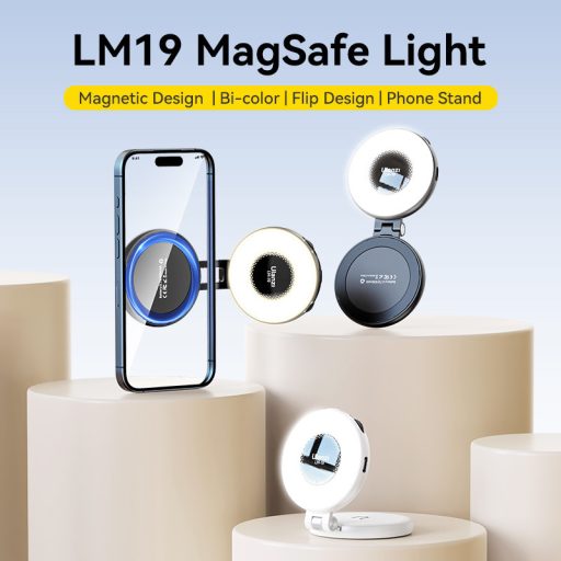 Ulanzi LM19 Magsafe mágneses csatlakozású kör LED lámpa, összecsukható, 400mAh, fekete