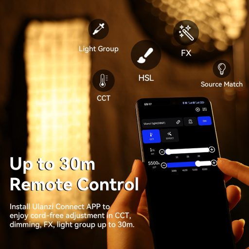Ulanzi 200W bi-color COB led lámpa, 2700K-6500K, 95CRI, 6 effekt, V-Mount, APP vezérlés, Bowens