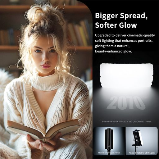 Ulanzi AL60, 60W, önfelfújó Led,  2700-6500K, 10 effekt, 50x27cm, távirányító, APP