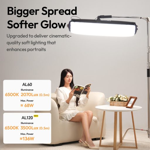 Ulanzi AL120, 120W, önfelfújó Led, 2700-6500K, 10 effekt, 100x27cm, távirányító, APP
