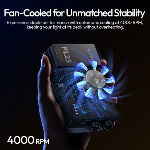 Ulanzi PL25 LED lámpa, 25W, 2700-6500K, 2000mAh, hűtő ventilátor