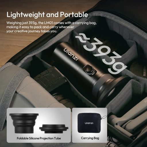 Ulanzi LM01 LED lámpa, WRGB, zseblámpa forma, fókuszálható fény, 20db grafika, 7500mAh, állványmenet