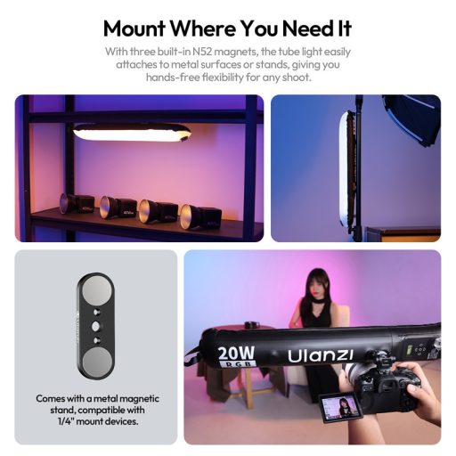 Ulanzi UA20C, 20W, felfújható Led cső, cseppálló, RGB, 1800-10000K, 12 effekt, 2500mAh, 12x90cm