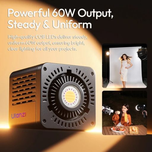 Ulanzi C60RGB, 60W RGB COB LED lámpa, 2500-6500K, 20 effekt, 3300mAh, mini Bowens