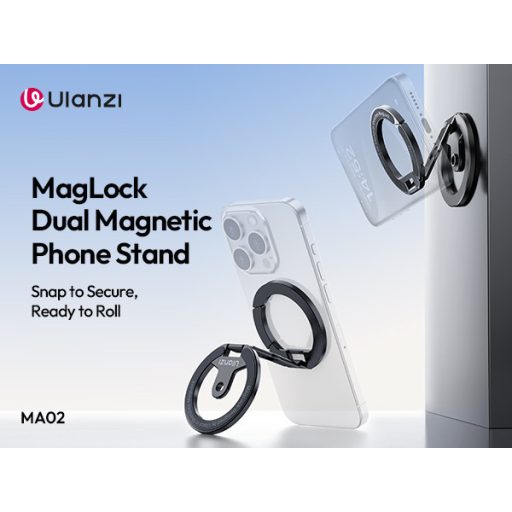 Ulanzi MA02 összehajtható mini állvány, Magsafe kompatibilis telefonokhoz, karabiner, fekete