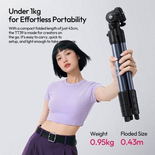 Ulanzi TT39 videó állvány, 42-155cm, 3kg teherbírás, Arca Swiss gyorscseretalp, telefontartó adapter