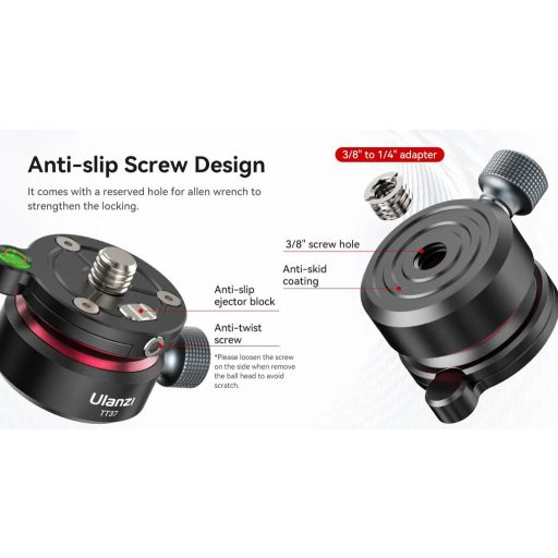 Ulanzi TT37 vízszintező mini állványfej, 3/8" és 1/4"