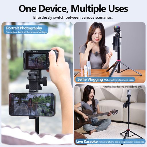 Ulanzi MT-78 selfie állvány, monopod, telefontartó adapter, 185cm max magasság, bluetooth, fekete