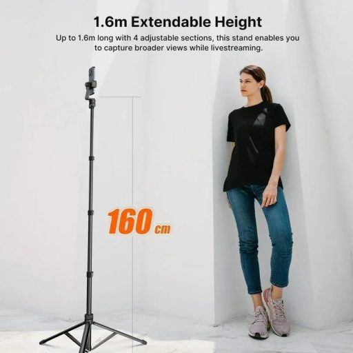 Ulanzi ZB64Z selfie állvány, monopod, telefontartó és bluetooth adapter, 160cm max magasság, fekete